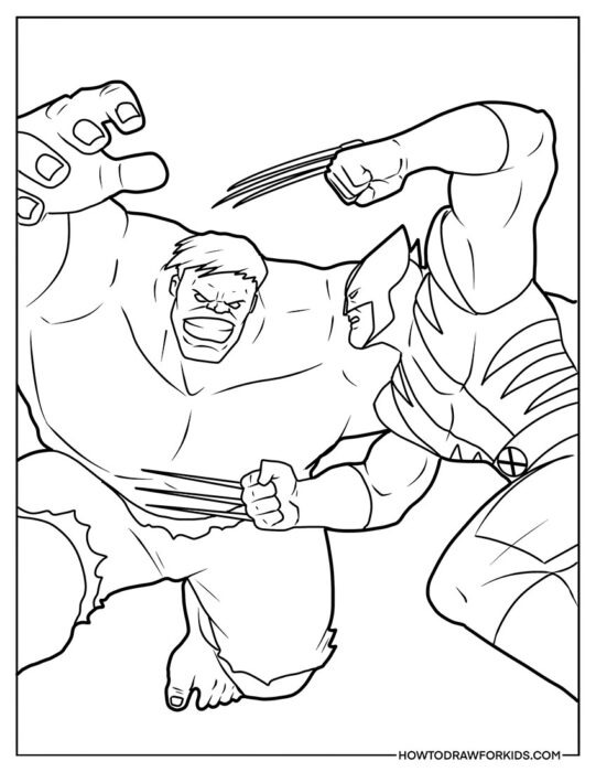 Wolverine vs Hulk Fight Coloring PDF