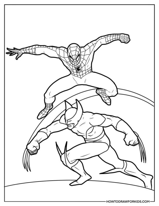 Wolverine vs Spider Man Coloring Sheet