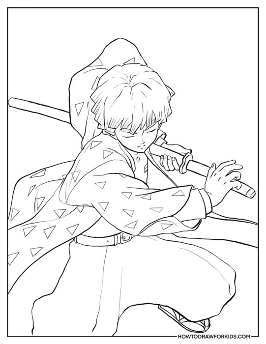 Zenitsu Agatsuma in Fighting Pose Coloring Sheet