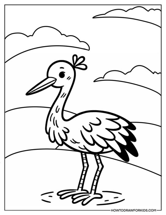 Cartoon Crane Bird Coloring Page