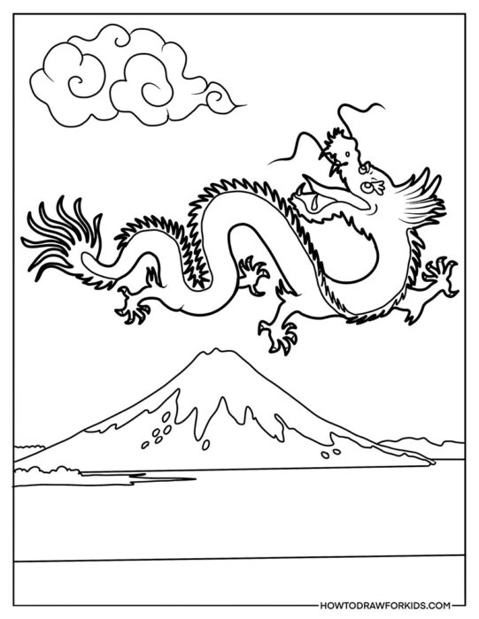 Chinese Dragon Over the Mountain Coloring Sheet