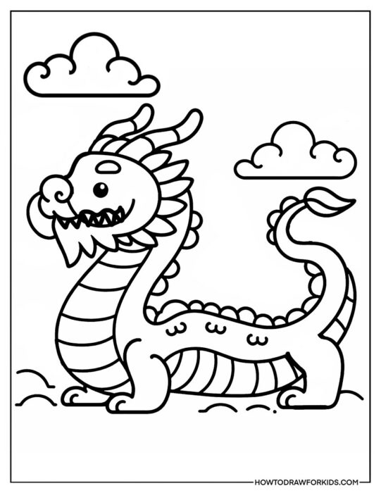 Chinese Dragon on a Background of Clouds Coloring Sheet