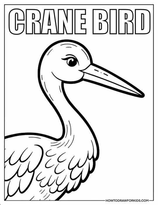 Coloring Page with the Inscription Crane Bird