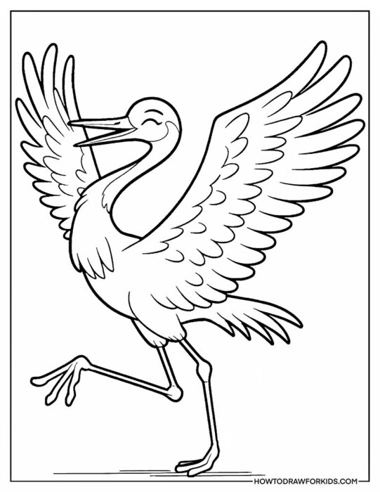 Crane Bird with Spread Wings Coloring Page