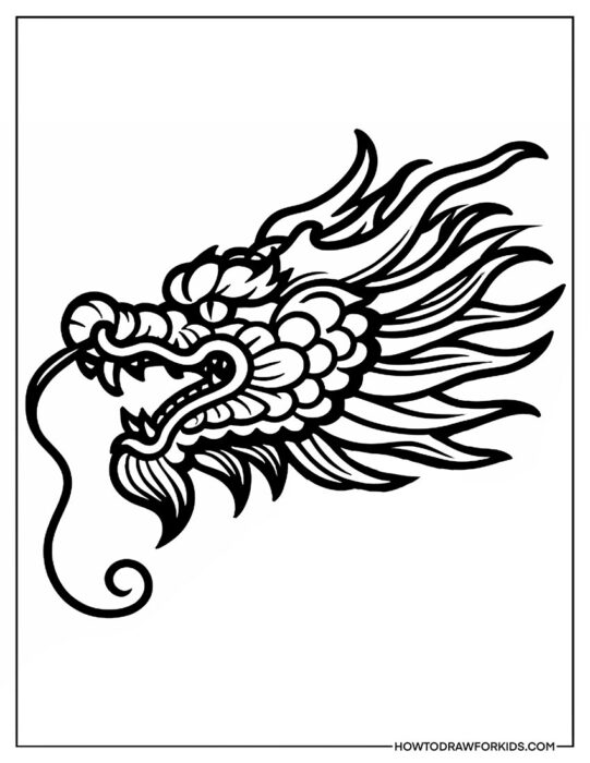 Detailed Chinese Dragon Face Side View Coloring PDF