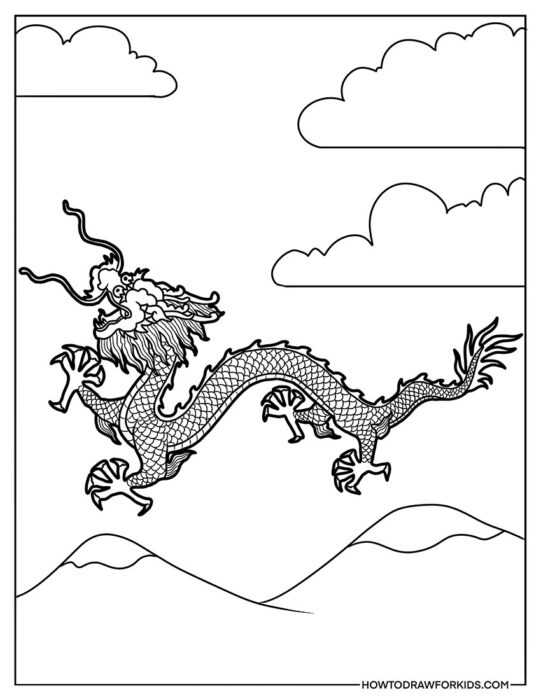 Flying Chinese Dragon Coloring Page