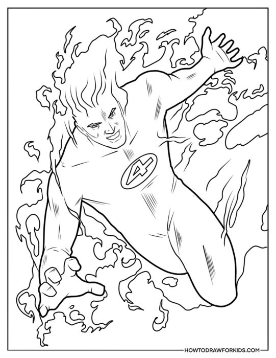 Human Torch Ready for Battle Coloring Page