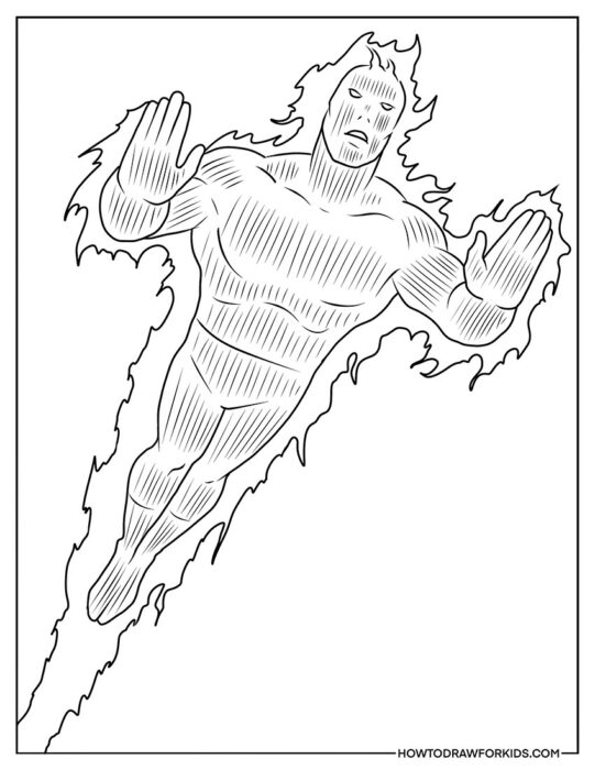 Human Torch in Flight Coloring Printable