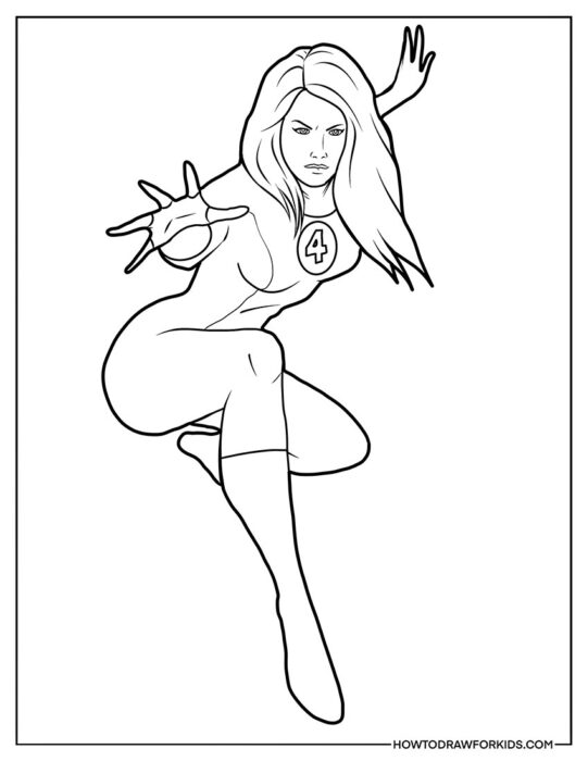 Invisible Woman in Fighting Pose to Coloring