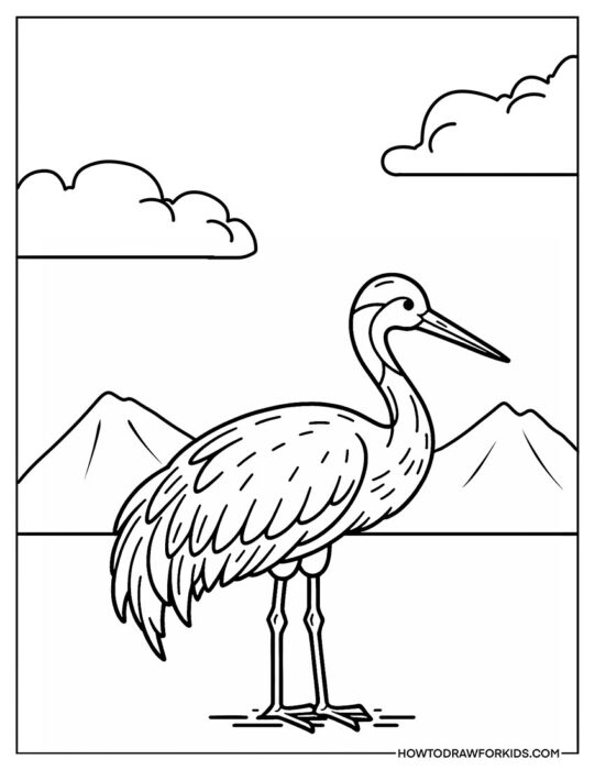 Simple Crane Bird Coloring Sheet
