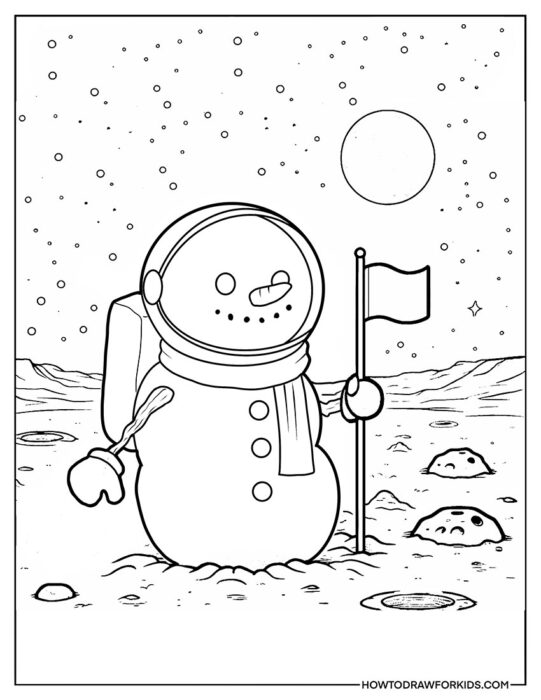 Snowman Astronaut Coloring Sheet