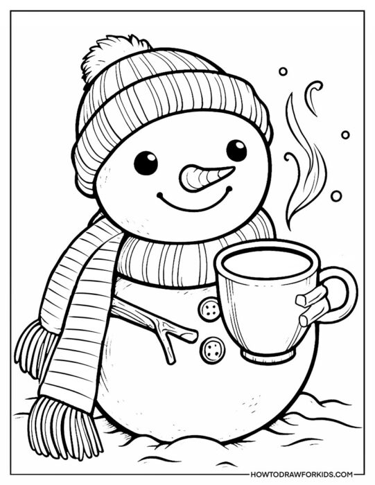 Snowman with Hot Drink Coloring Page