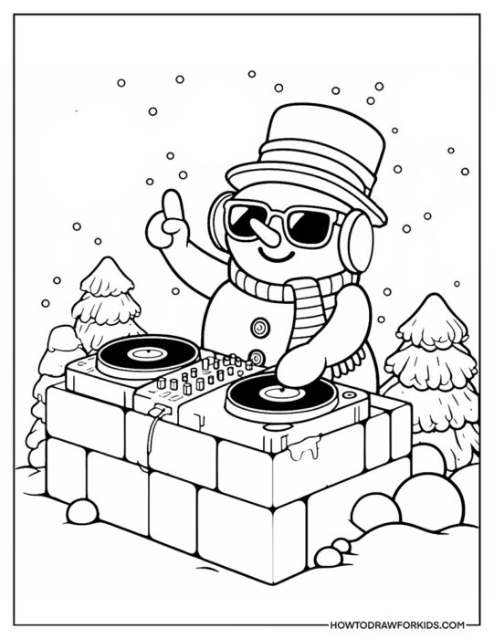 Cheerful Snowman DJ Coloring Sheet