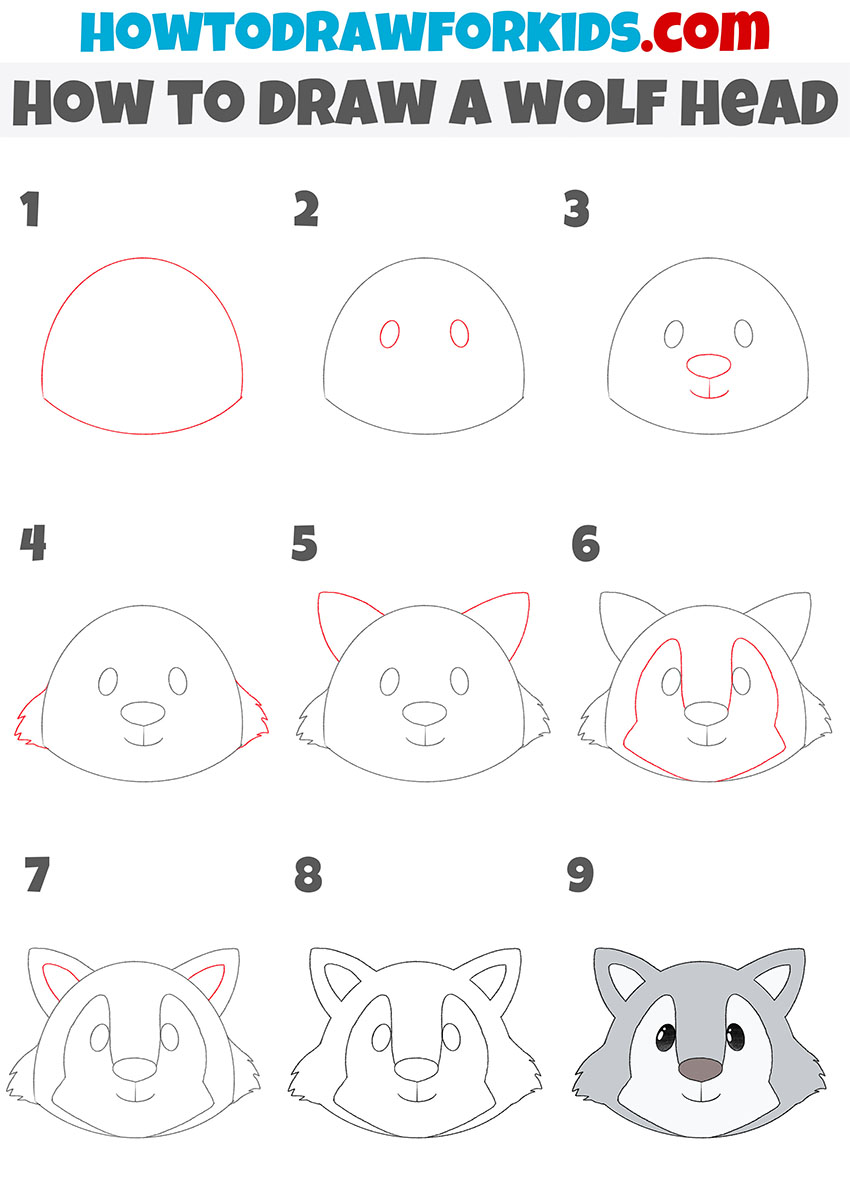 How to draw a wolf face step by step