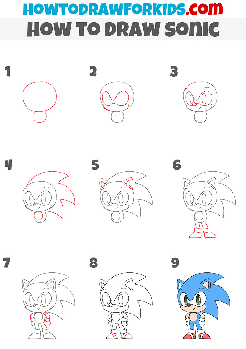 How to draw sonic step by step