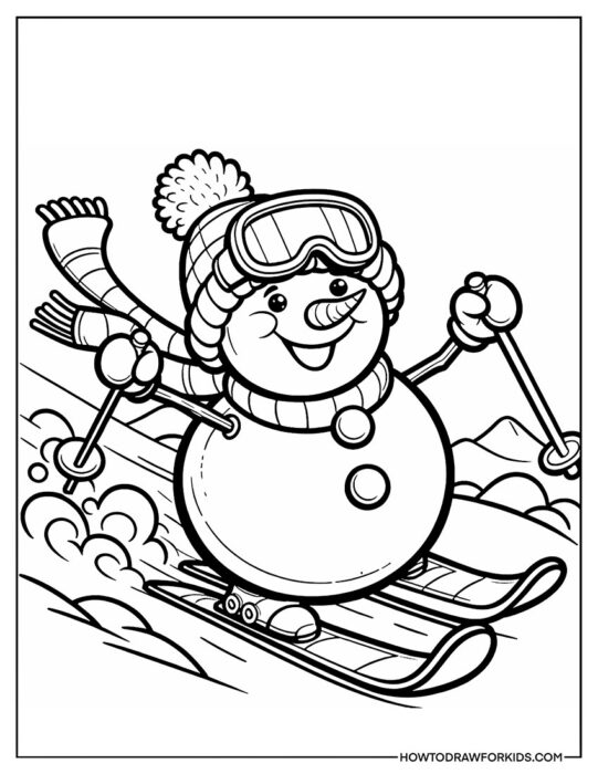 Snowman Skiing Coloring Page