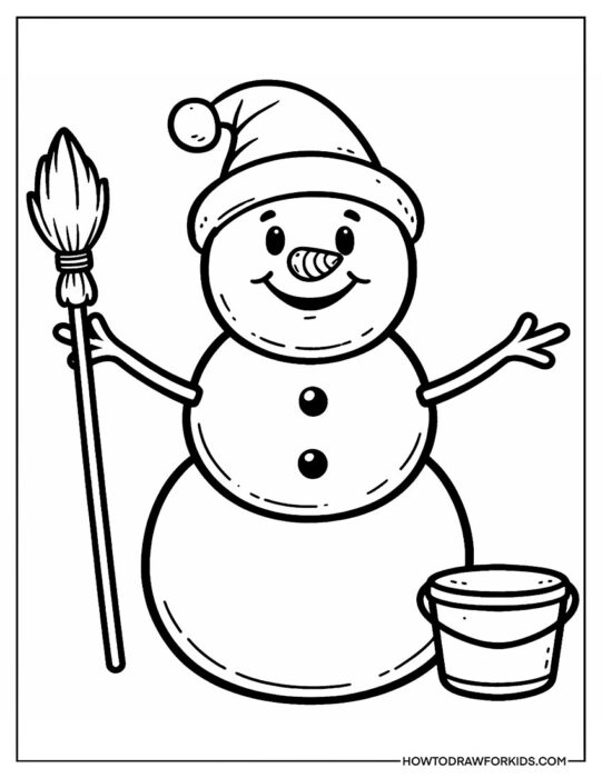 Snowman With a Bucket to Color