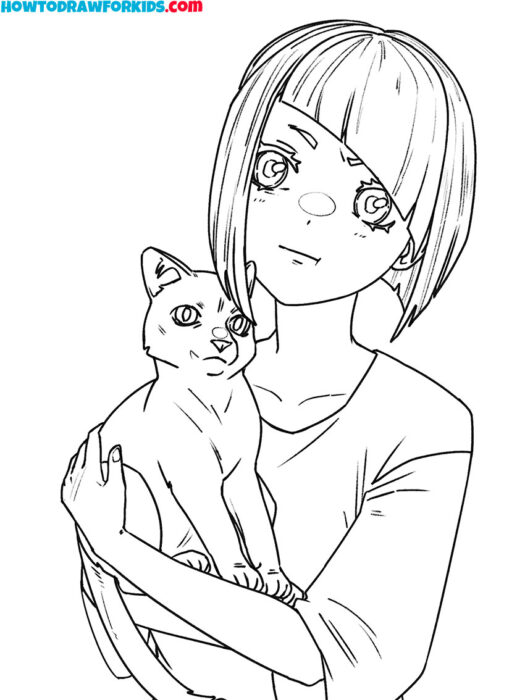 Anime Girl and Cat Coloring Sheet