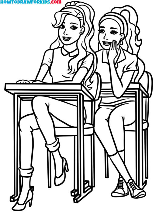 Barbie With a Friend at School to Color