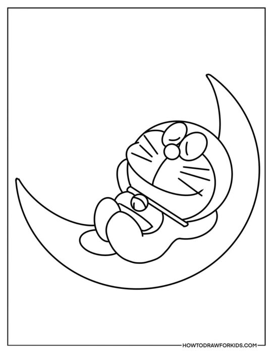 Doraemon on the Crescent Moon Coloring Page