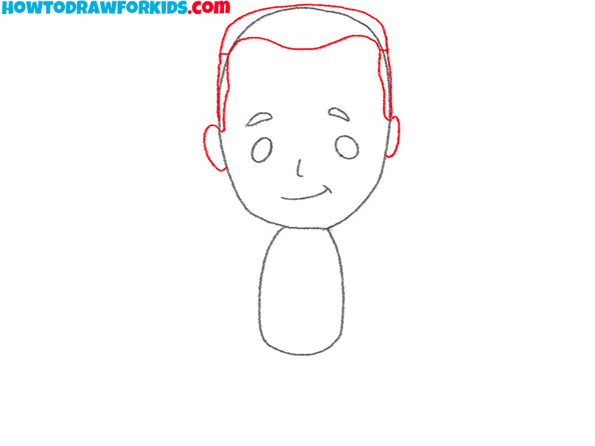 Outline the hair and ears