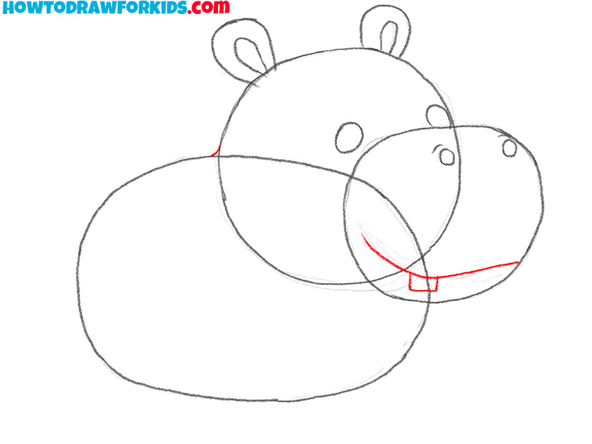 Draw the mouth of the hippopotamus