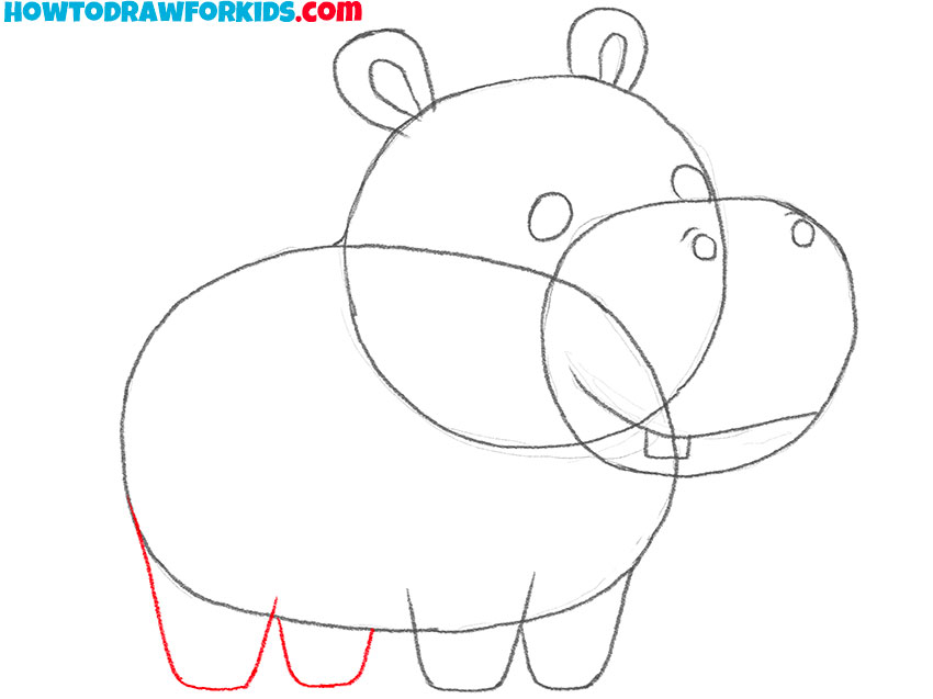 Draw the back legs of the hippopotamus