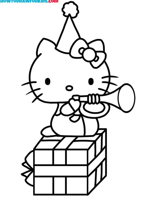 Kitty White on a Present Box to Color