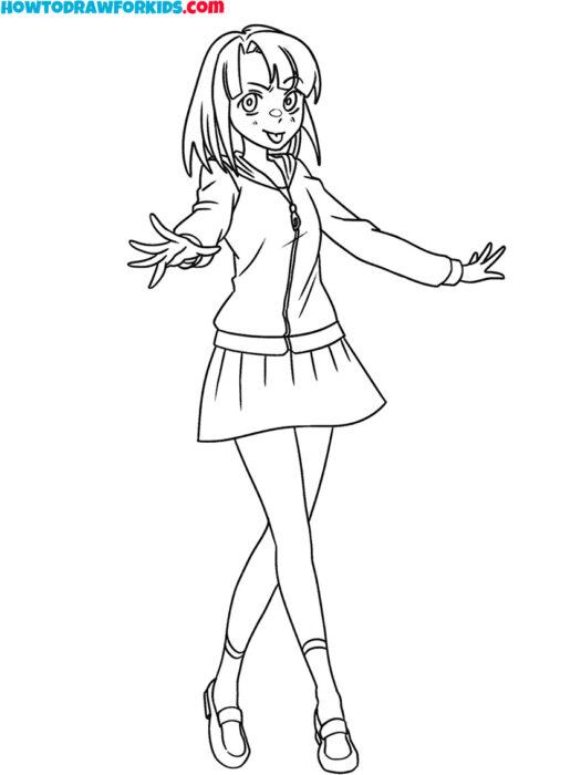 Walking Anime Girl for Coloring