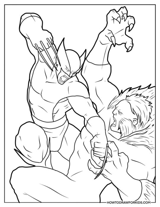 Wolverine vs Sabertooth Coloring Sheet