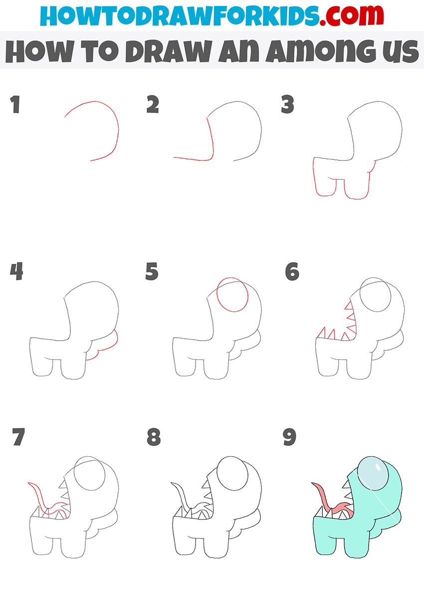 Among Us Character with Sharp Teeth Drawing tutorial