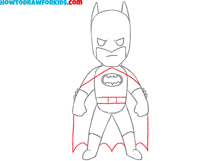 Draw Batman’s cape and belt