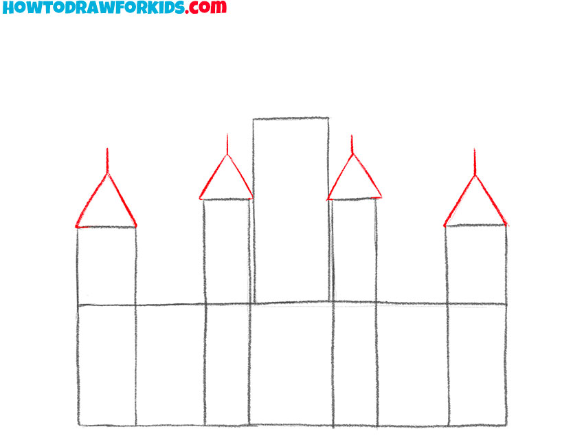 Add triangular rooftops to the towers