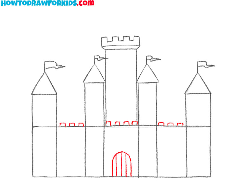 Add the door and battlements