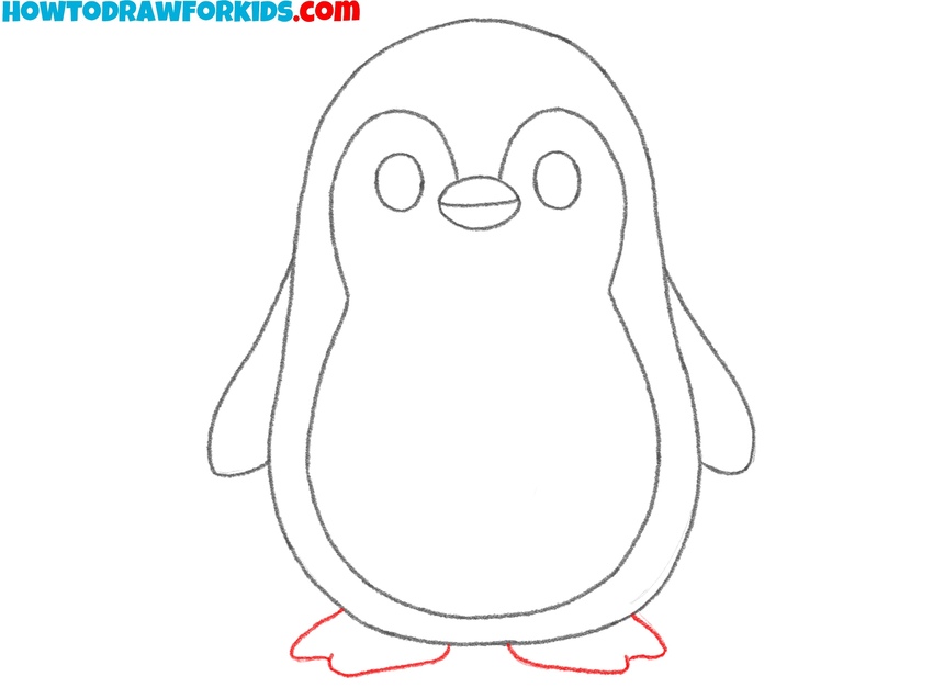 Draw the feet of the penguin