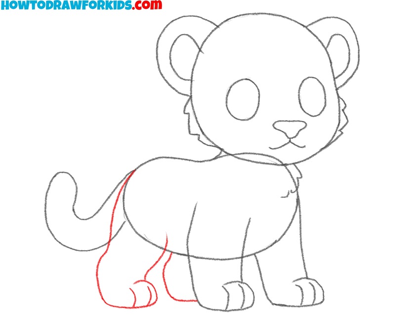 Sketch the hind legs of the big cat