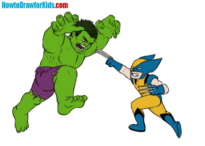 Drawing of Wolverine vs Hulk