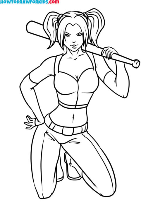 Harley Quinn With a Bat Coloring Sheet