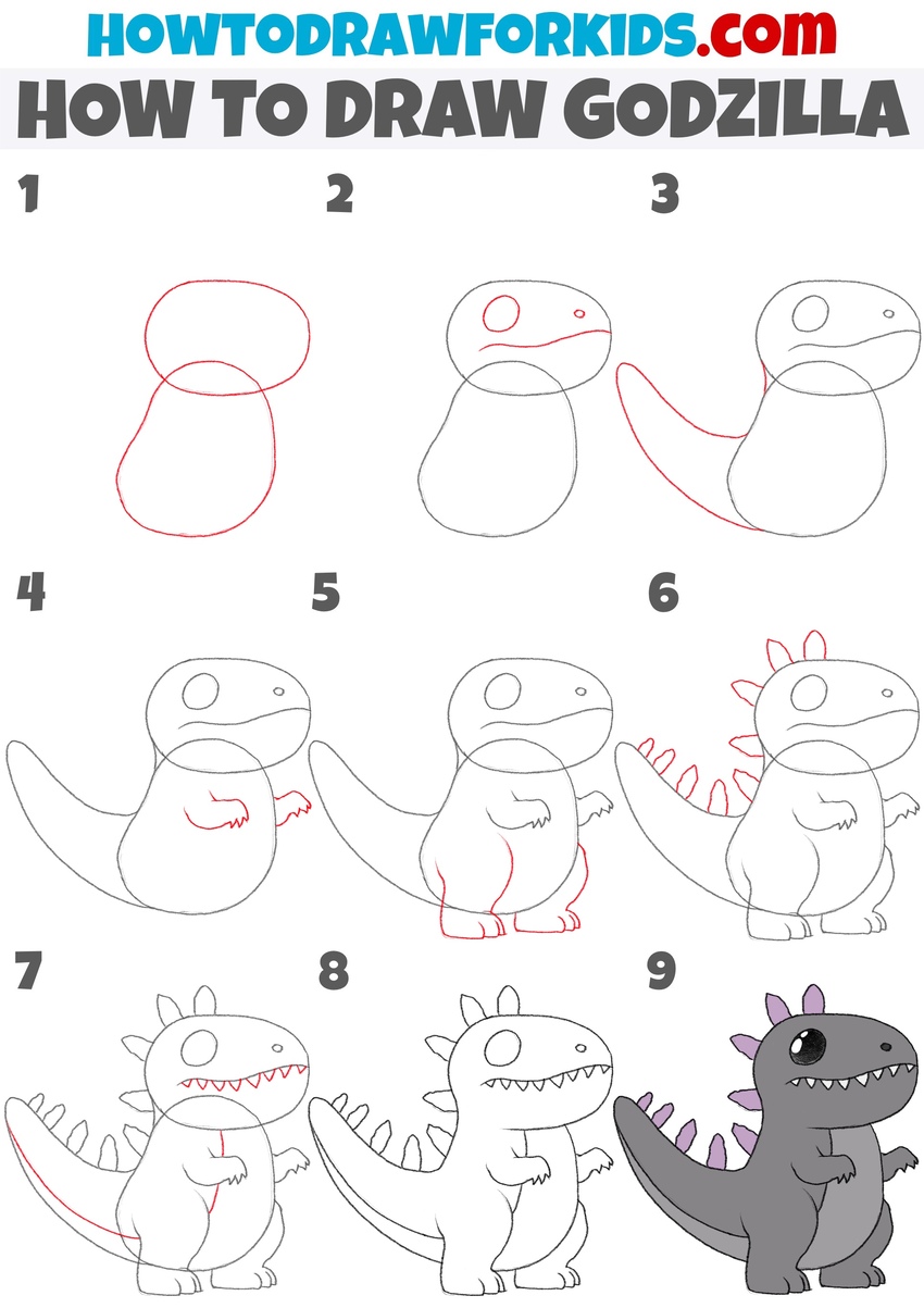 How to draw Godzilla step by step