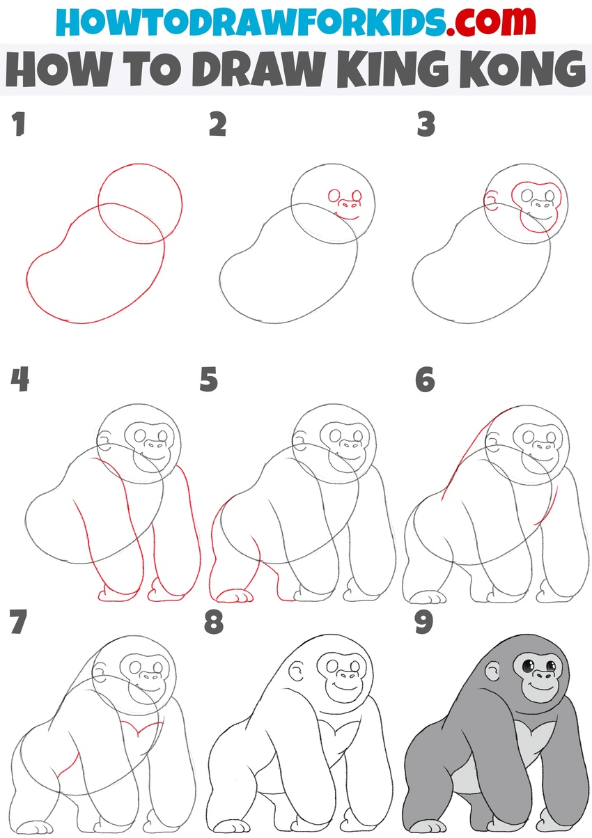 How to draw King Kong step by step