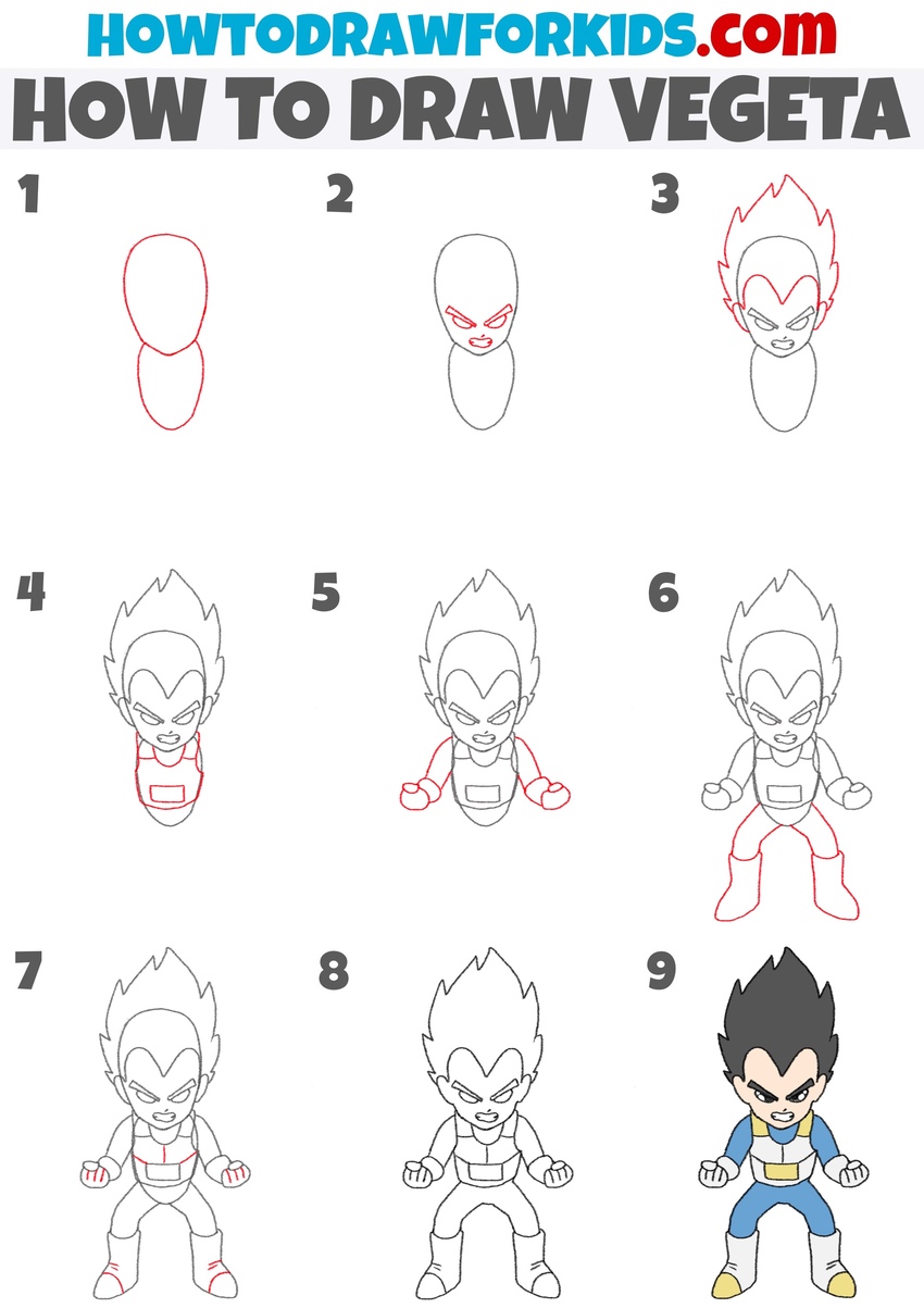 How to draw Vegeta step by step