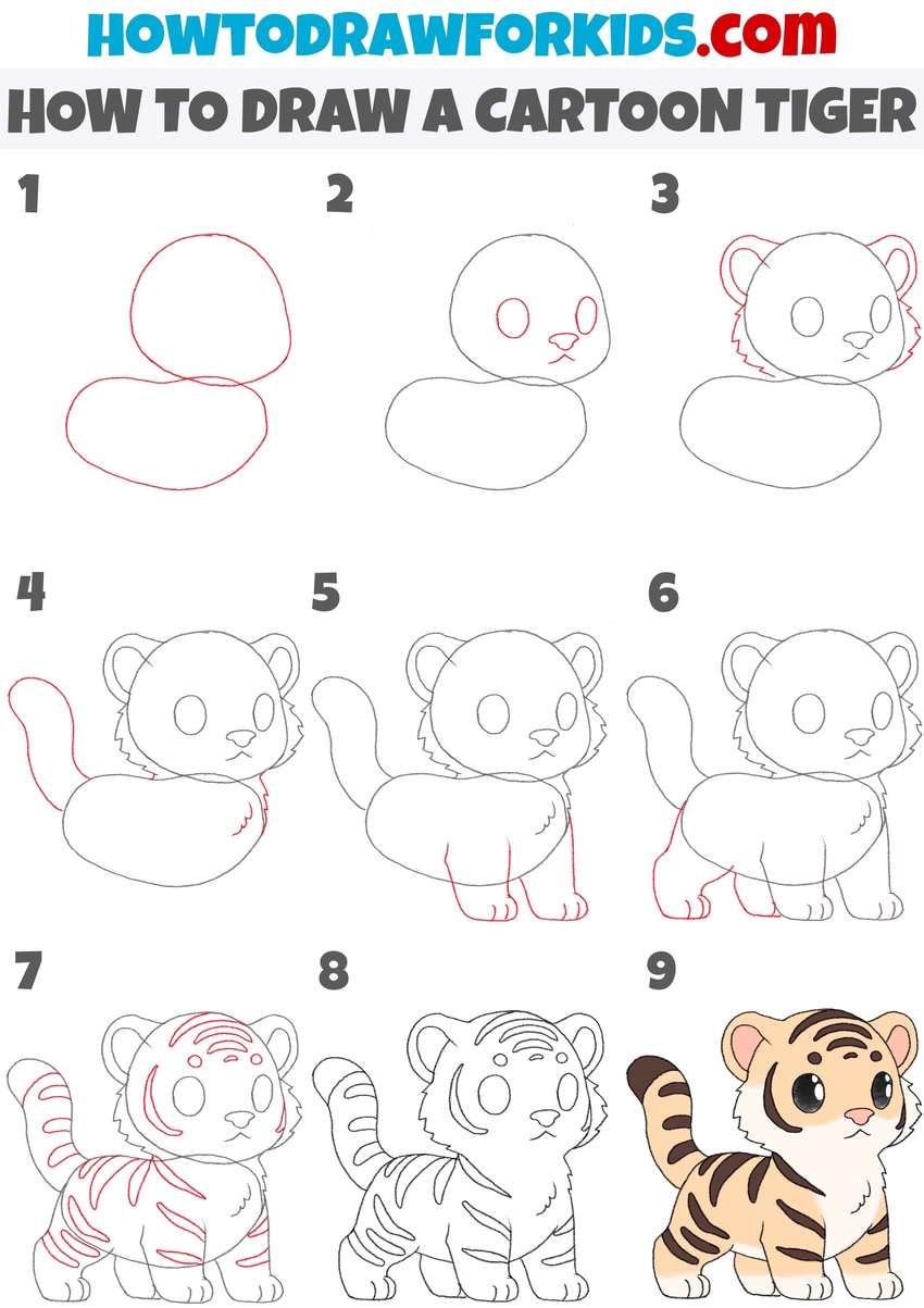 How to draw a cartoon tiger step by step