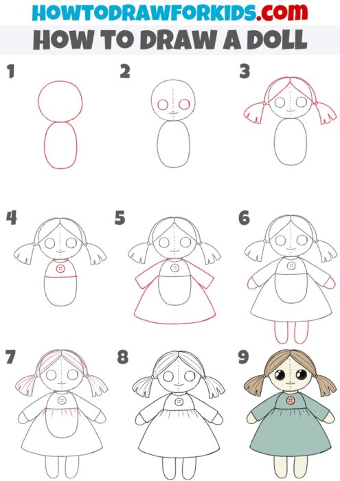 How to Draw a Doll - Easy Drawing Tutorial For Kids