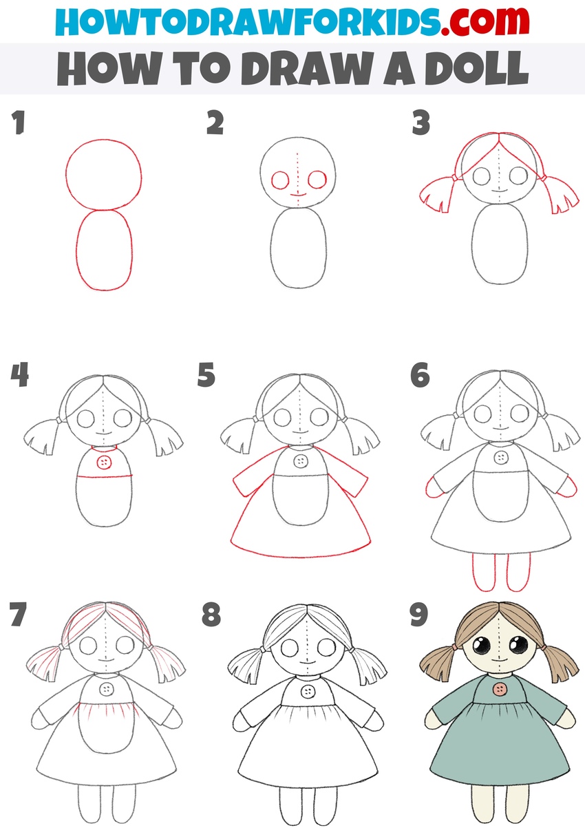 How to draw a doll step by step