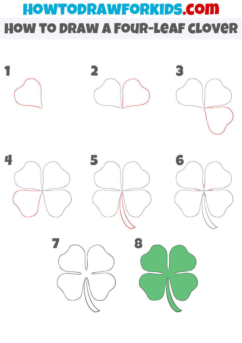 How to draw a four-leaf clover step by step