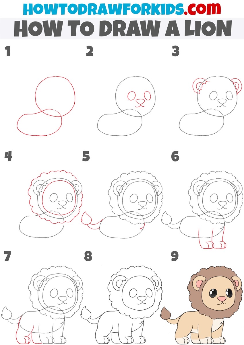 How to draw a lion step by step