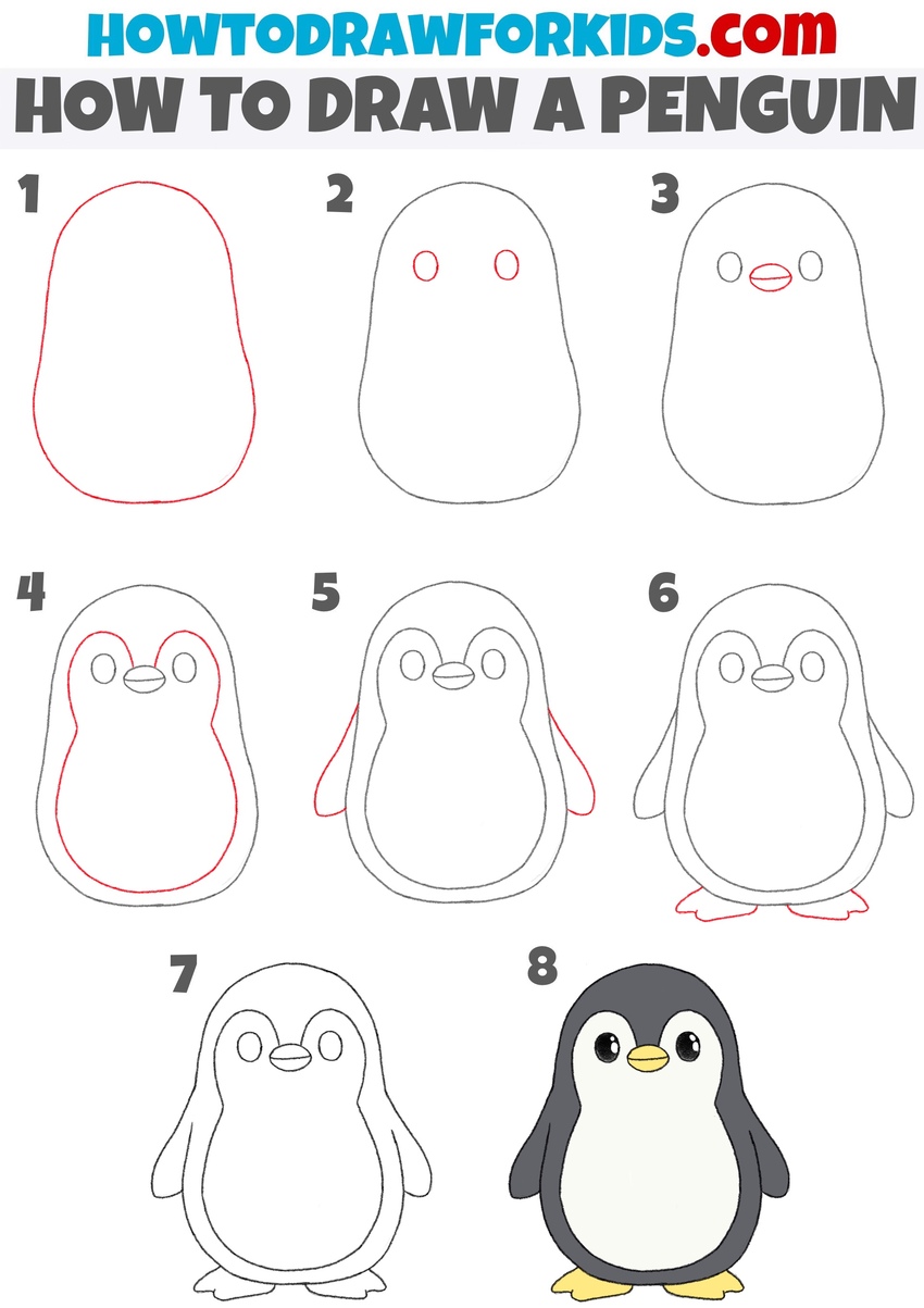 How to draw a penguin step by step