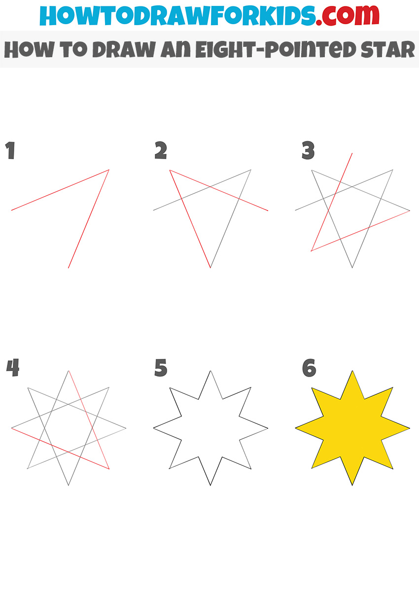 How to draw an eight-pointed star step by step