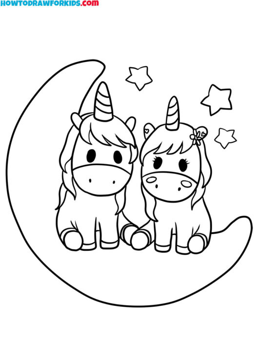 Unicorns on the Moon Coloring Image