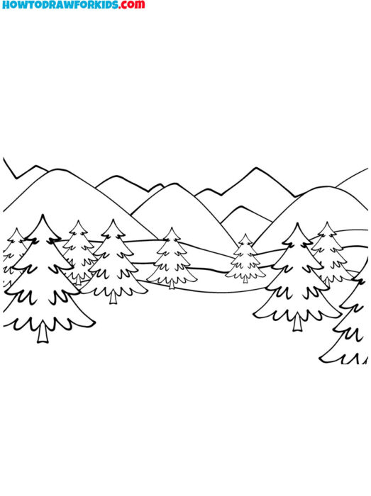 Winter Forest and Distant Peaks